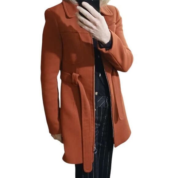 ZARA WOMAN Burnt Orange Zip Front/Waist Tie Peacoat XS - EUC - Picture 5 of 8